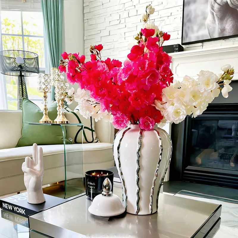 Luxury Gold Wire Ceramic Vase, Ginger Jar, Living Room Storage Jar, Office, Hotel Lobby Exhibition Large Vase, Home Decoration