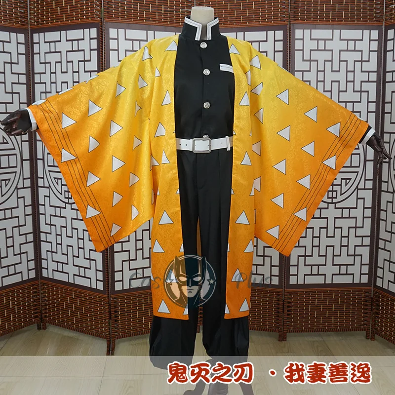 شيطان القاتل تأثيري حلي Agatsuma Zenitsu رائع الأصفر هاوري كيمونو الكبار الملابس أنيمي هالوين كرنفال حفلة موحدة