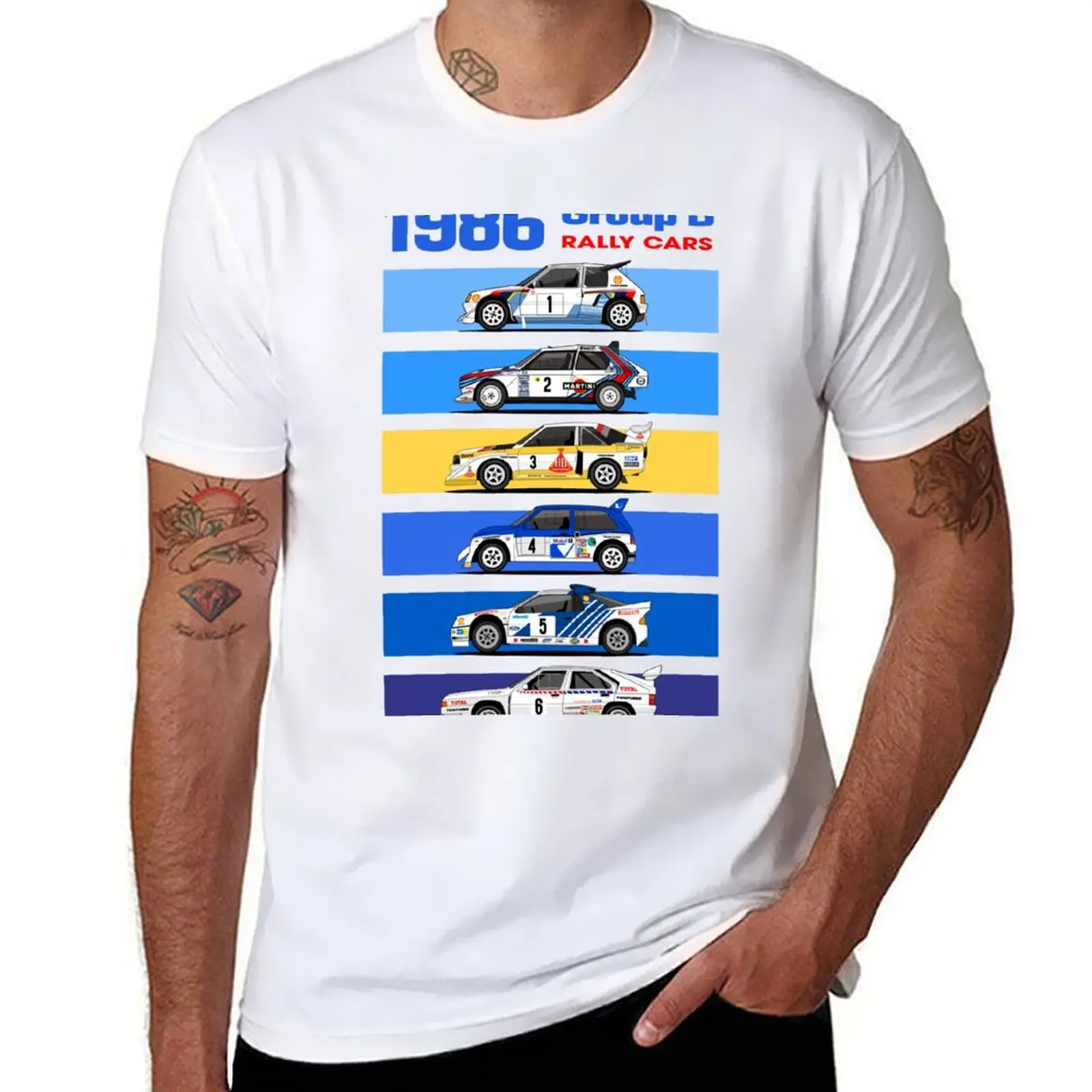 1986 Rally B Group T-shirt, Cute Patterned Top, Blank Design, Fashionable Cotton T-shirt for Sports Enthusiasts, Men
