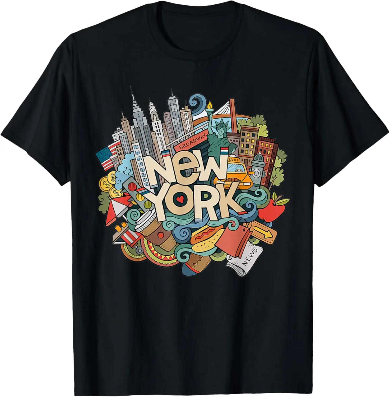 New York Doodle Art Graphic Tee Men Women Breathable Cotton Casual Streetwear T-Shirt