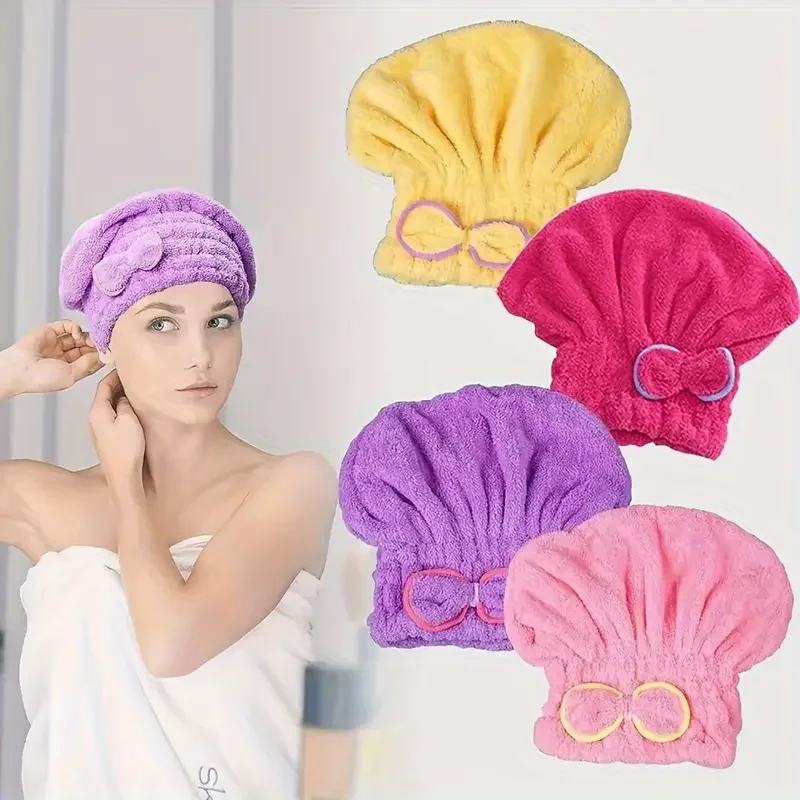 Women Bow Microfiber Quick Dry Shower Cap Super Absorbent Reusable Soft Portable Bath Hat Spa Travel Use