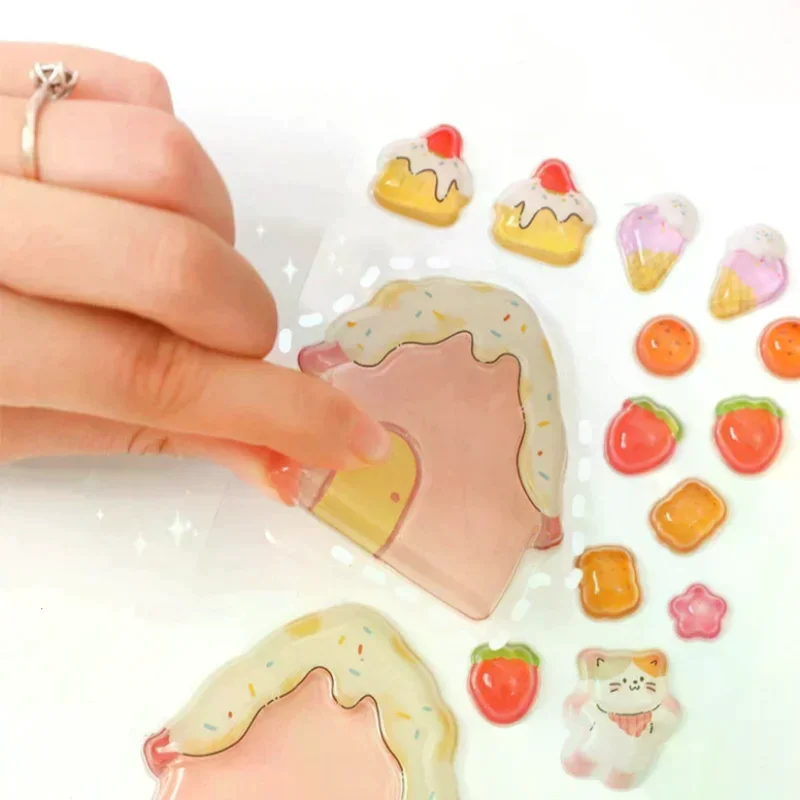 1/4Pcs Cartoon Night Light 3D Relief Stacking Stickers Fun Series New Micro Scene Crystal Stacking Stationery School Supplies