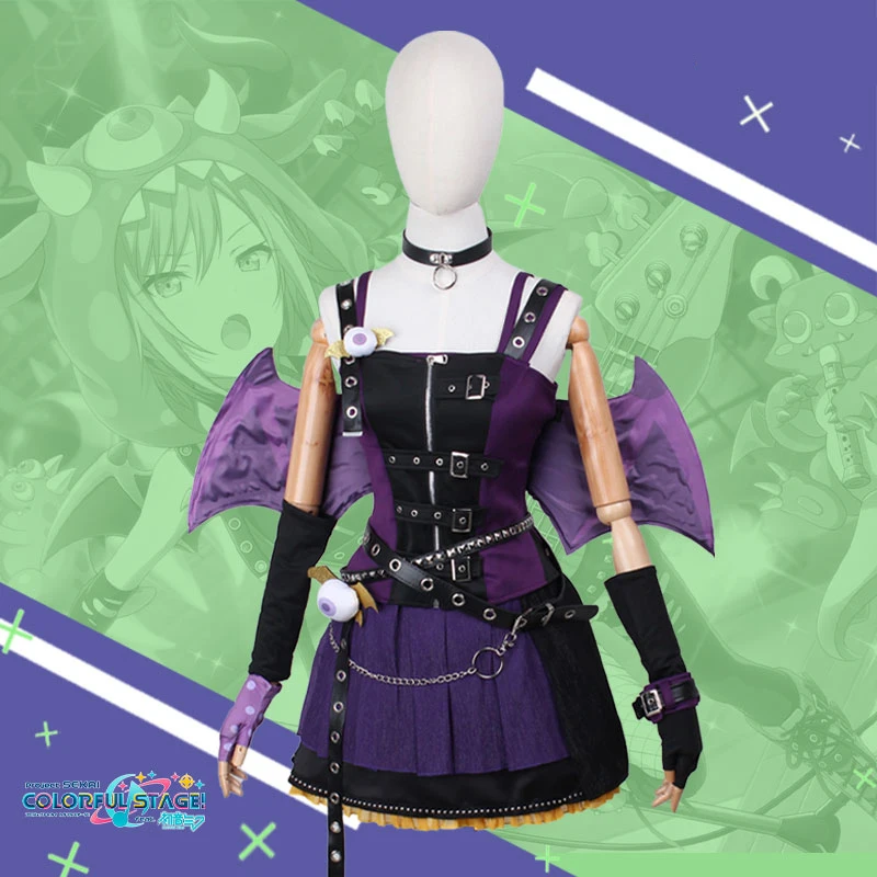 Game Project Sekai Colorful Stage Hinomori Shiho Cosplay Costume Women Cute Dress With Bat Wings Halloween Uniforms Custom Made