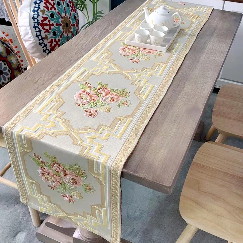 Pink Rose Embroidered Table Flag Party Dining Room Living Room Decoration