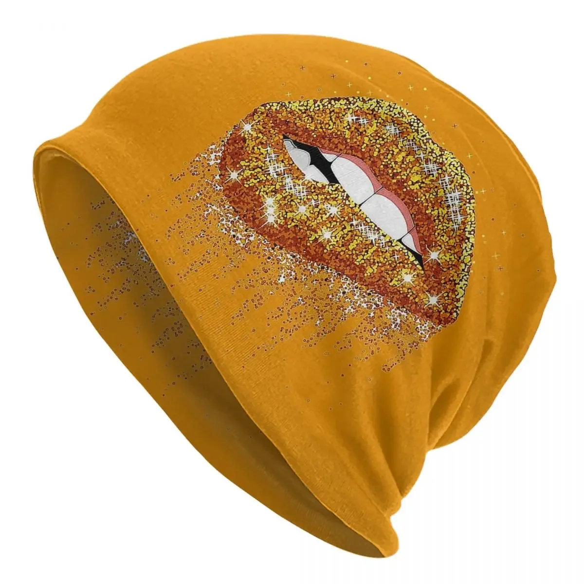 Sparkling Lips Bonnet Hats Knit Hat Hip Hop Street Glitter Silver Skullies Beanies Hat Men's Women's Warm Dual-use Caps