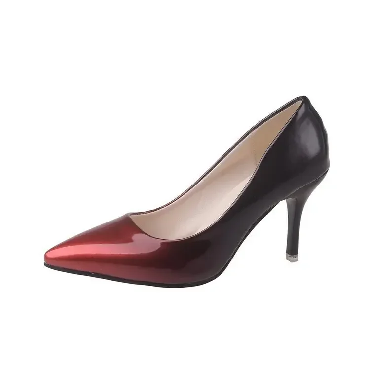 Scarpe da donna in vernice di colore sfumato primavera ed estate nuove scarpe da lavoro sexy con tacco a spillo a punta e bocca bassa drf56