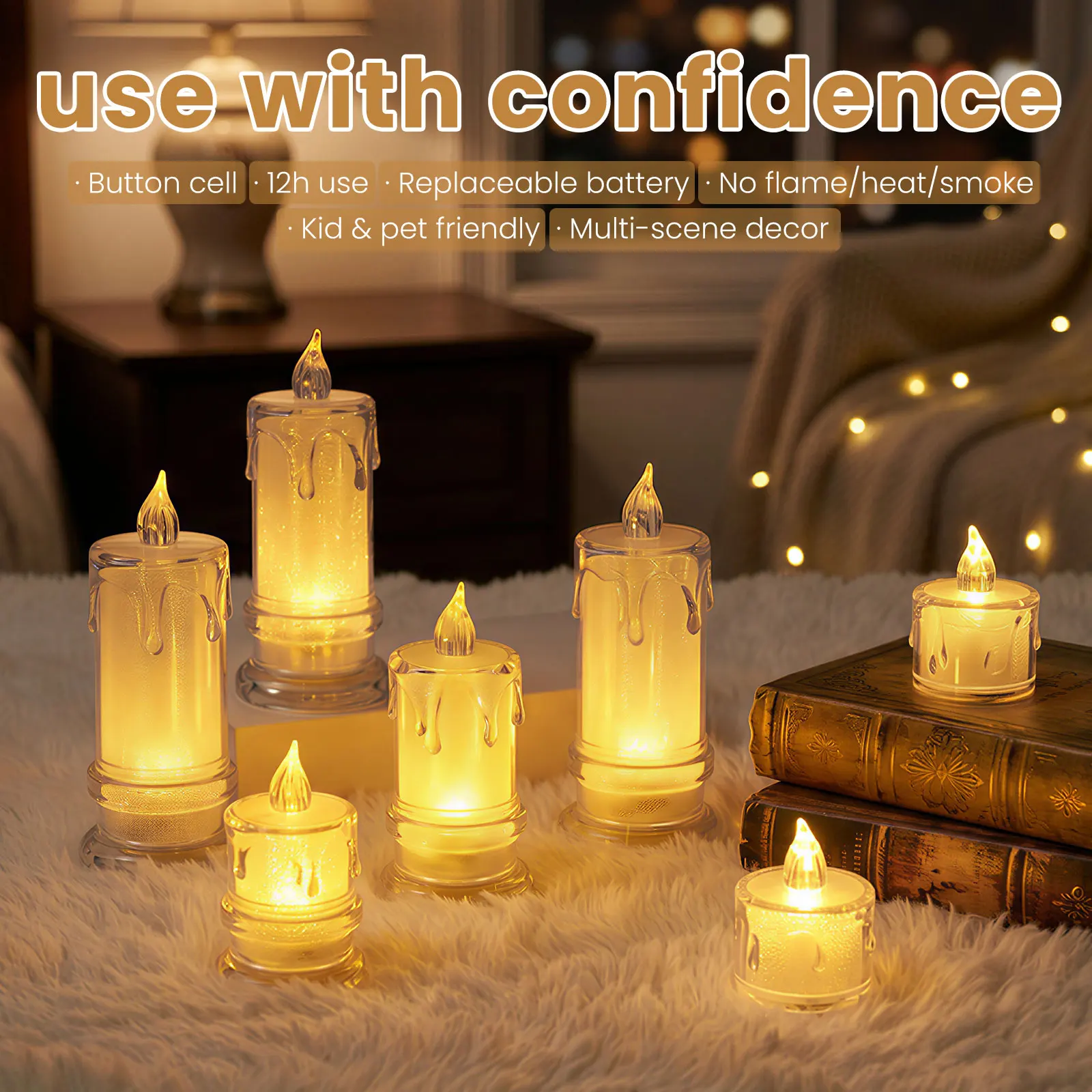 6Pcs Battery Supplied Flameless Candles for Home Wedding Holiday Decor Switch Control Candles Flameless Candles Bottom Switch