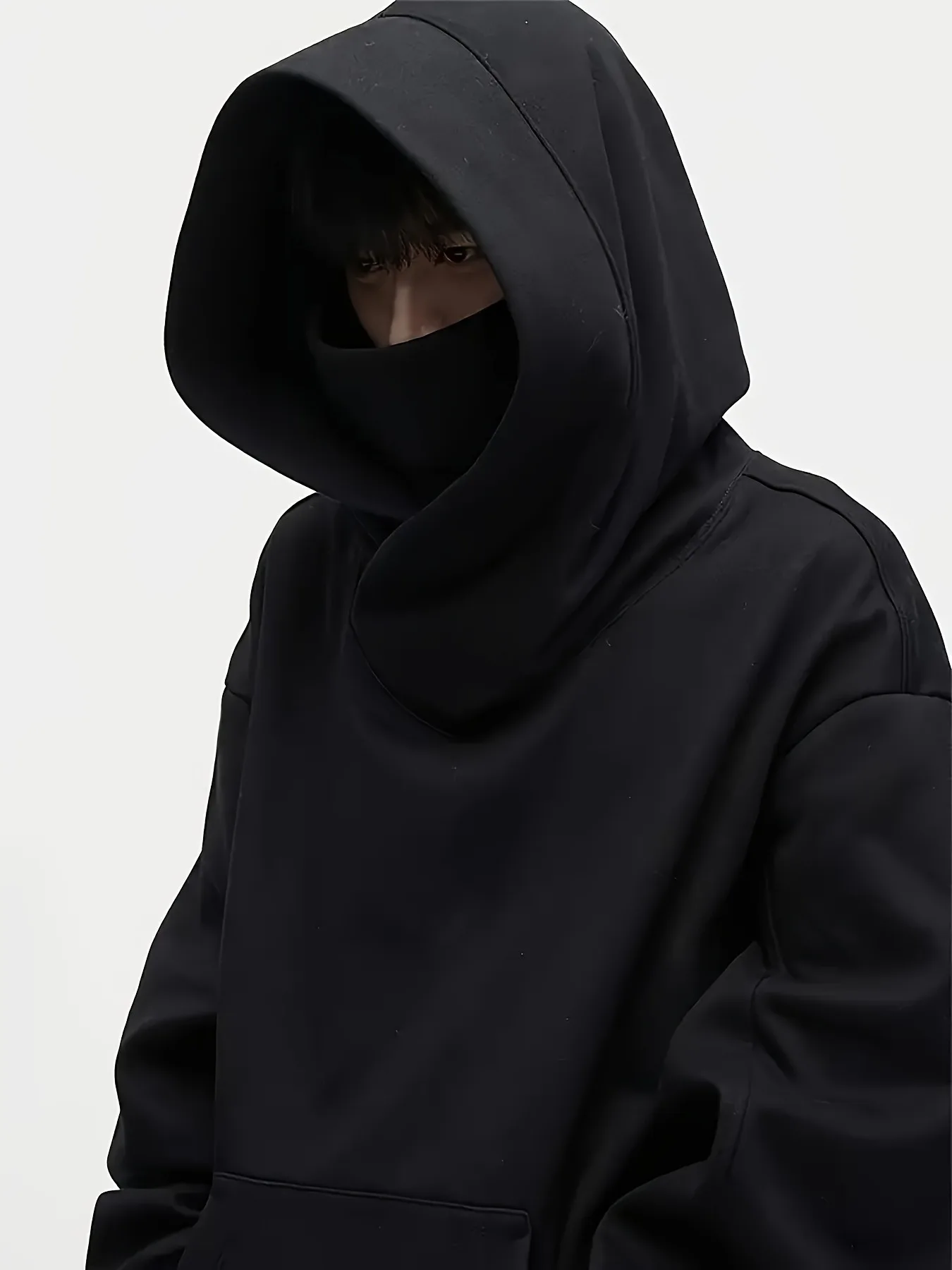 Men's solid color hooded turtleneck long-sleeved sweater unique design with kangaroo pocket spring and fall fashion men's hoodie