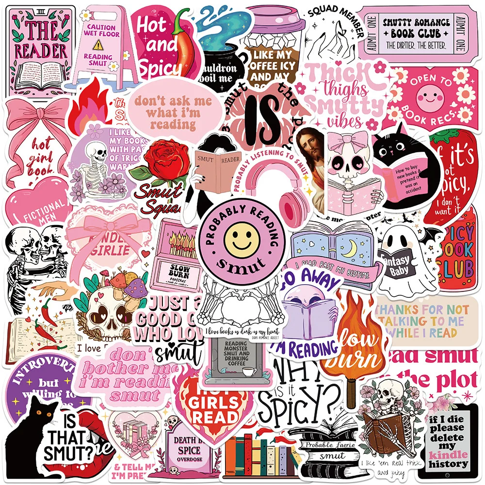 10/50pcs Pink Romance Smutty Reading Book Bookish Stickers Kindle Aesthetic Diary Stationery Scrapbook Phone Laptop Bike Sticker