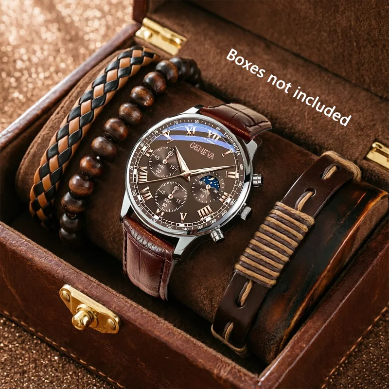 4PCS Men's Fashionable and Minimalist Quartz Watch Set, Suitable for Various Occasions, the Perfect Gift for Boyfriends/Fathers