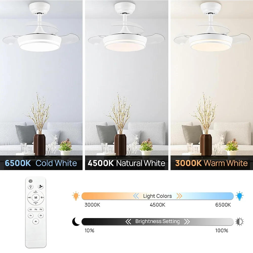2 in 1 E27 Ceiling Fan Light with Remote Control Three-Color Three-Wind Speed Dimmable Timer Function for Living Room