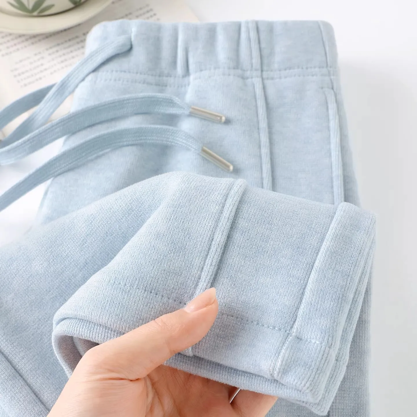 

Мягкие удобные прямые брюки с высокой талией, узкая версия, повседневные спортивные брюки для женщин, синяя рисовая лапша