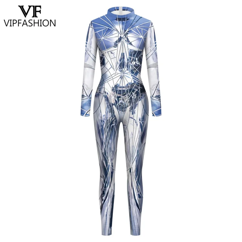 VIPFASHION-Catsuit à motif réfléchissant pour couple, impression 3D, costume de batterie sexy, fermeture à glissière arrière, costume de cosplay, vêtements de fête, hommes et femmes, zentai imbibé