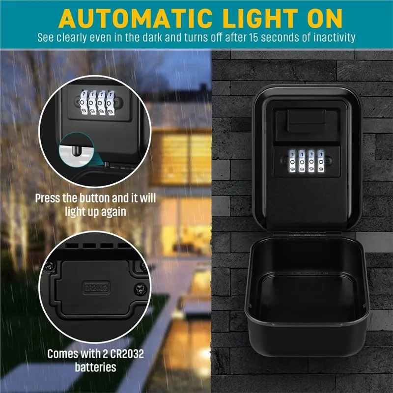 Caja de bloqueo de llaves ABYP para llaves con código, caja de seguridad de combinación de 4 dígitos impermeable para montaje en pared para garaje de oficina en casa