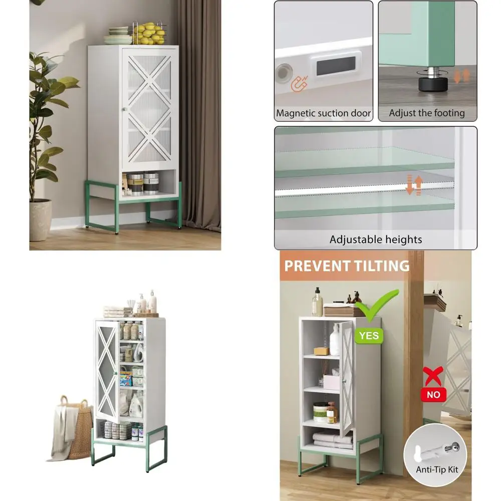 

Adjustable Shelf Metal Storage Cabinet, 42.53 Tall, for Kitchen, Pantry, Bathroom, Laundry - Rust-Resistant, Easy Assembly, Whit