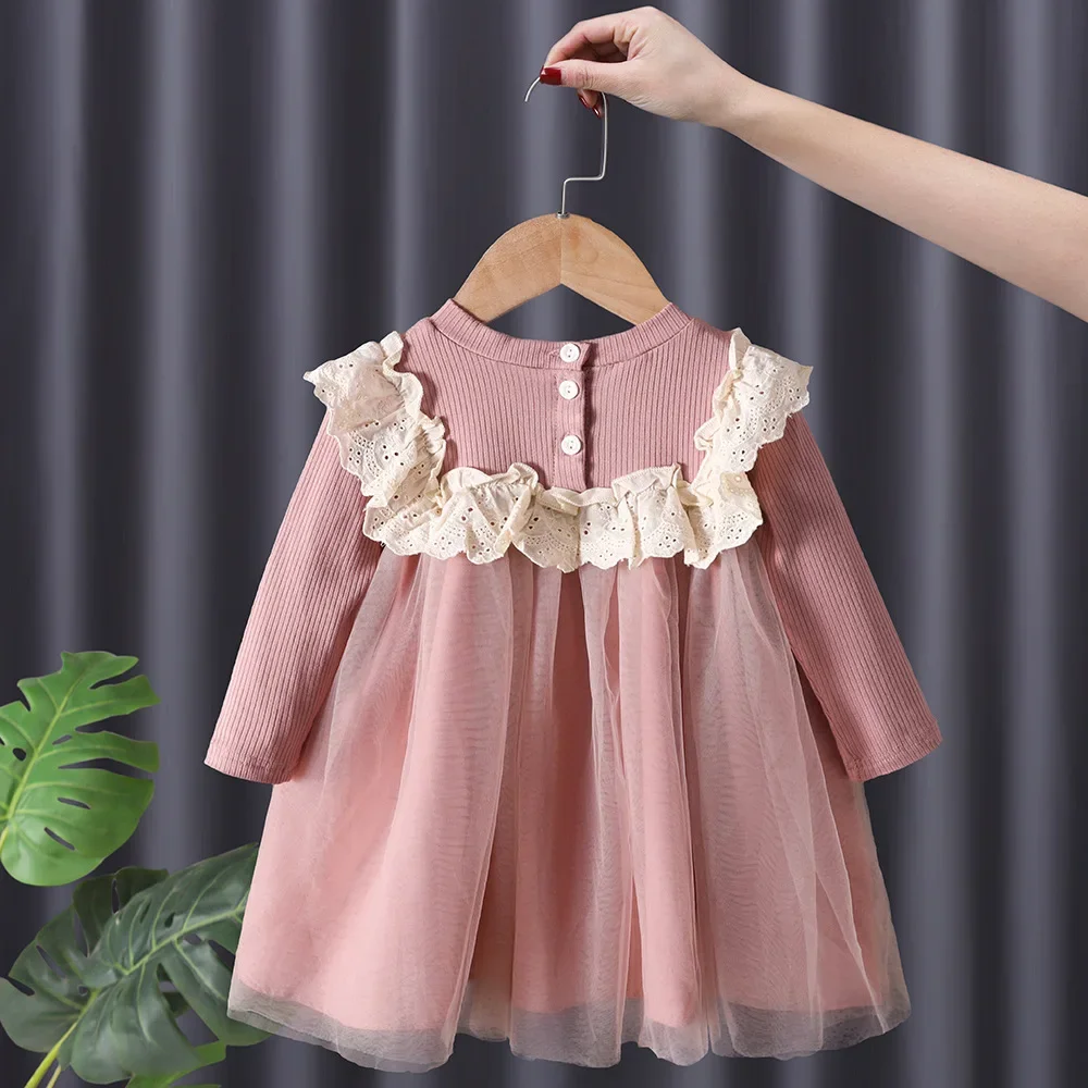 Falda para niñas primavera y otoño nuevo vestido de princesa moda de algodón vestido de manga larga vestido de gasa versión coreana falda extranjera