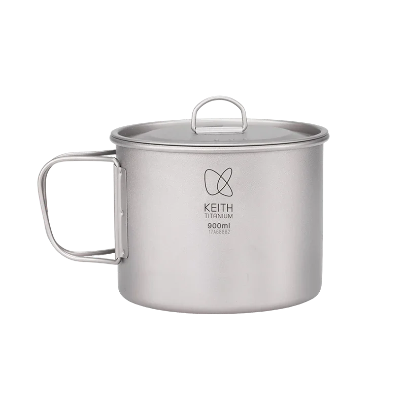 

KEITH Ti3209 900 мл сверхлегкая титановая кружка на одно стенке со складной ручкой и крышкой для кемпинга, пешего туризма, пикника, путешествий, ежедневного использования