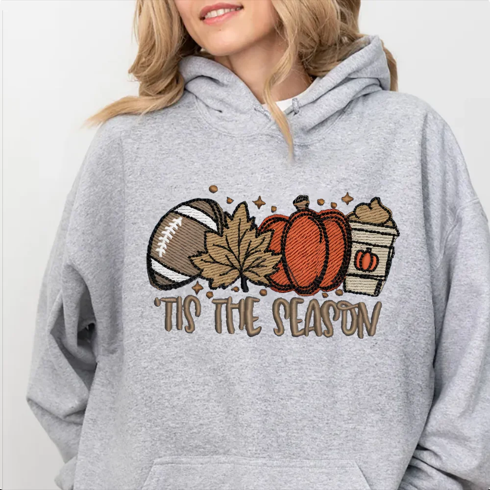 

Graphic Hoodie Tis the Season Football Pumpkin Coffee Y2k Hoodie Print Autumn Inspired Casual Wear Trendy Holiday Vibe Clothes