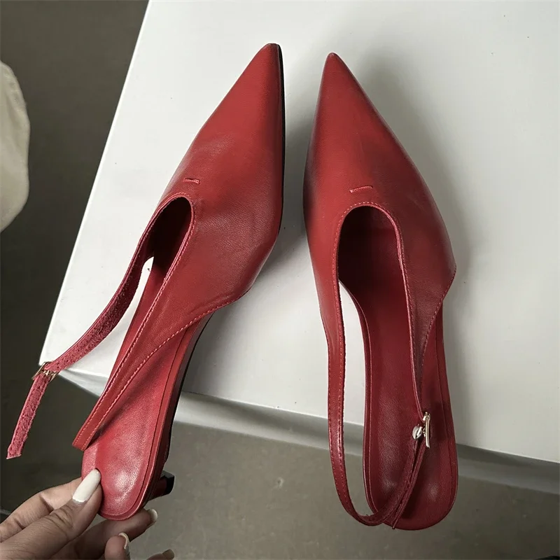 Designer Pointed Toe Buckle Strap Pumps Women Sexy Thin Low Heels Elegant Banquet Dress Mule Ladies Shoes