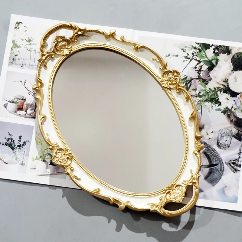 

Creative Resin European Retro Oval Binaural Tray Carved Fruit Tea Tray Cake Tray Home Desktop Storage Tray Decoration Supplies