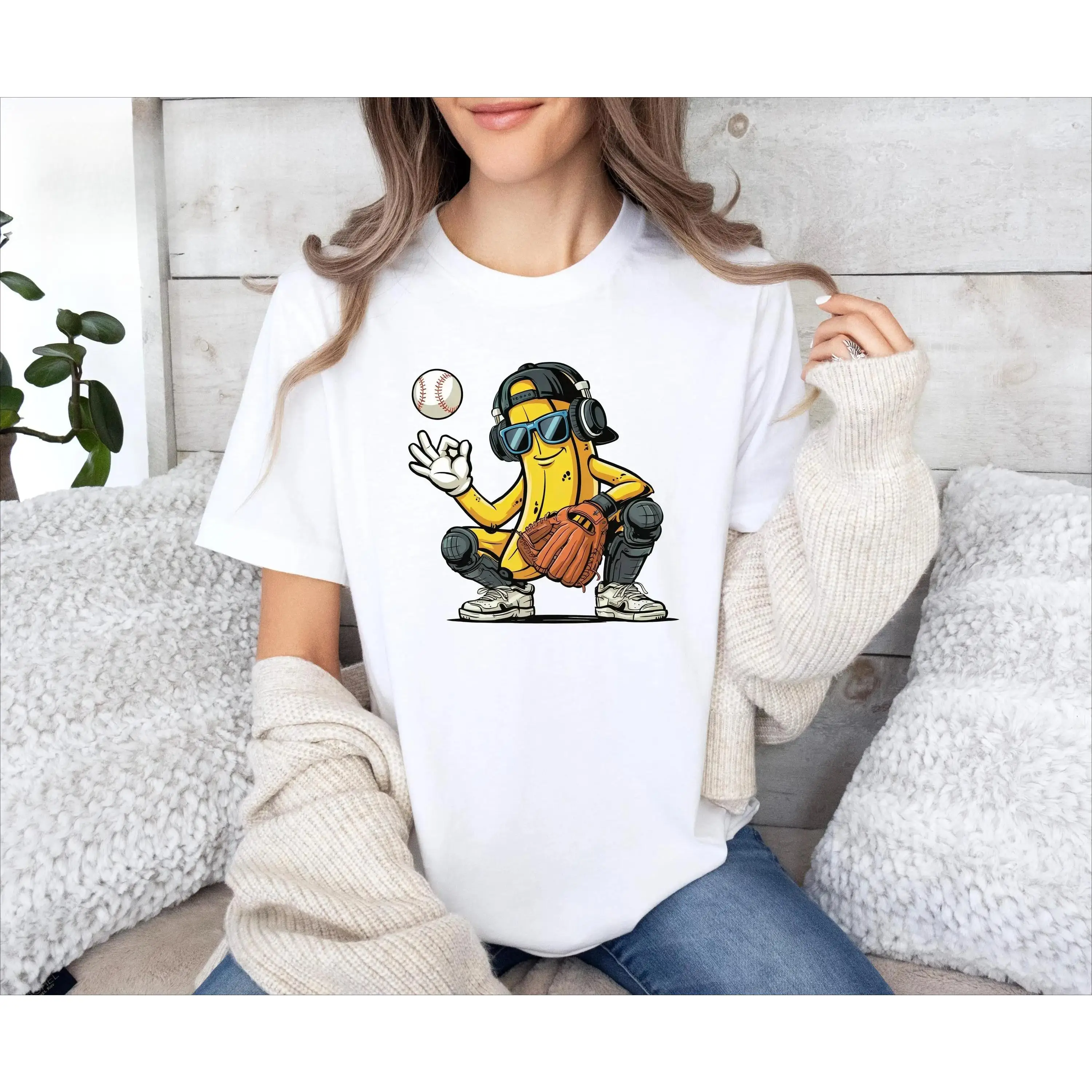 

Funny Baseball Banana Catcher T-Shirt Men Women Cartoon Graphic Tee Cute Sport Casual Summer Tops for Baseball Lovers