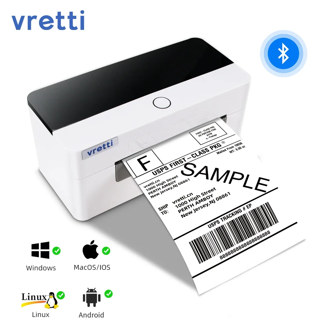 Vretti D463B Bluetooth Wireless Thermal Label Printer for Shipping Package Barcode QRcode Goods Tag Sticker Thermal Printer