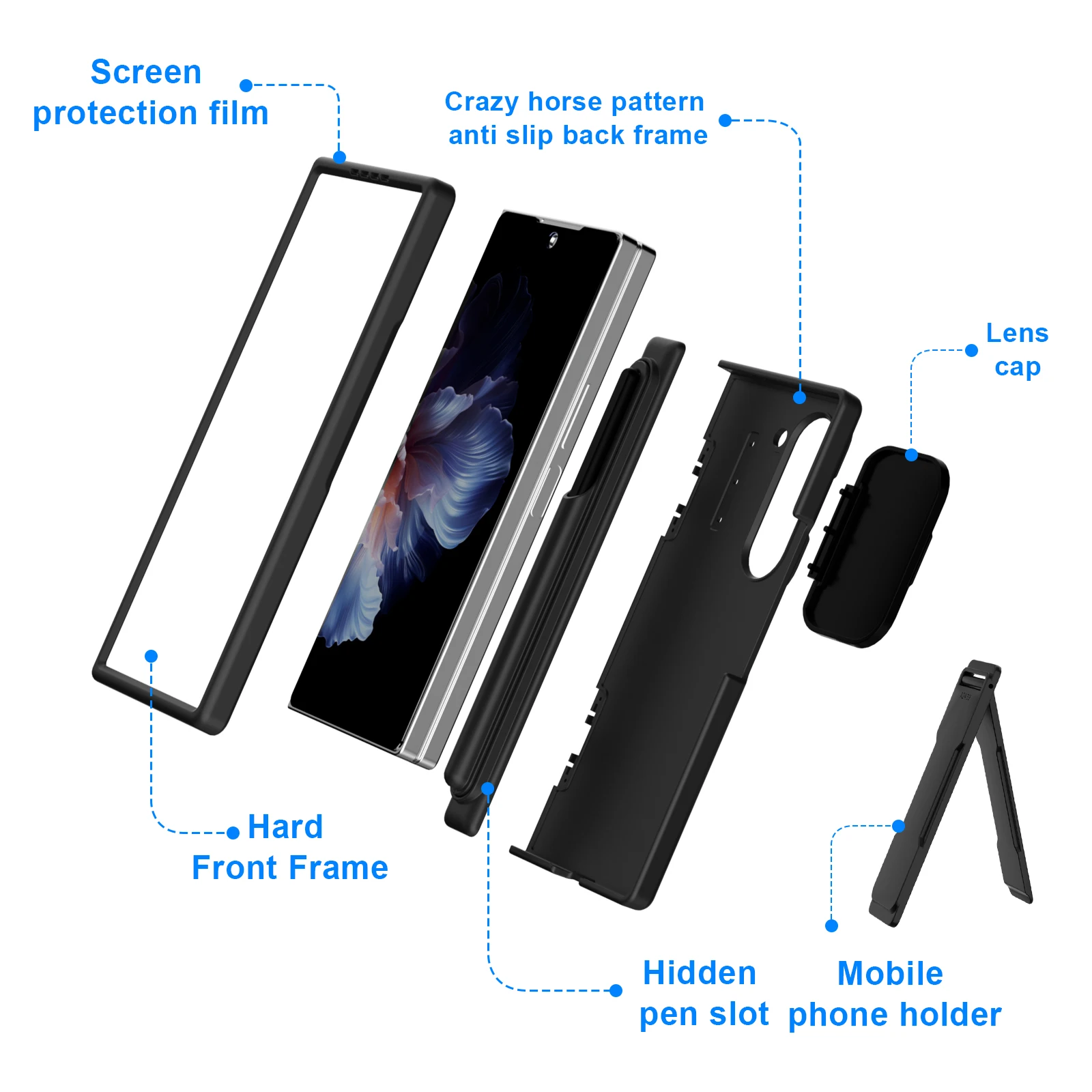 With Touch Pen Hinge Case For Samsung Galaxy Z Fold 6 5 4 3 Armor Stand Full Lens Protection Tempered Film Folding Cover
