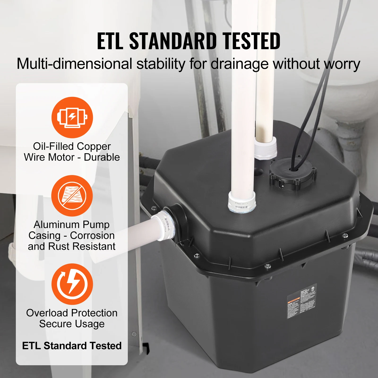Under-Sink Sump Pump System with 6 Gallon Basin Automatic Utility / Laundry Drain