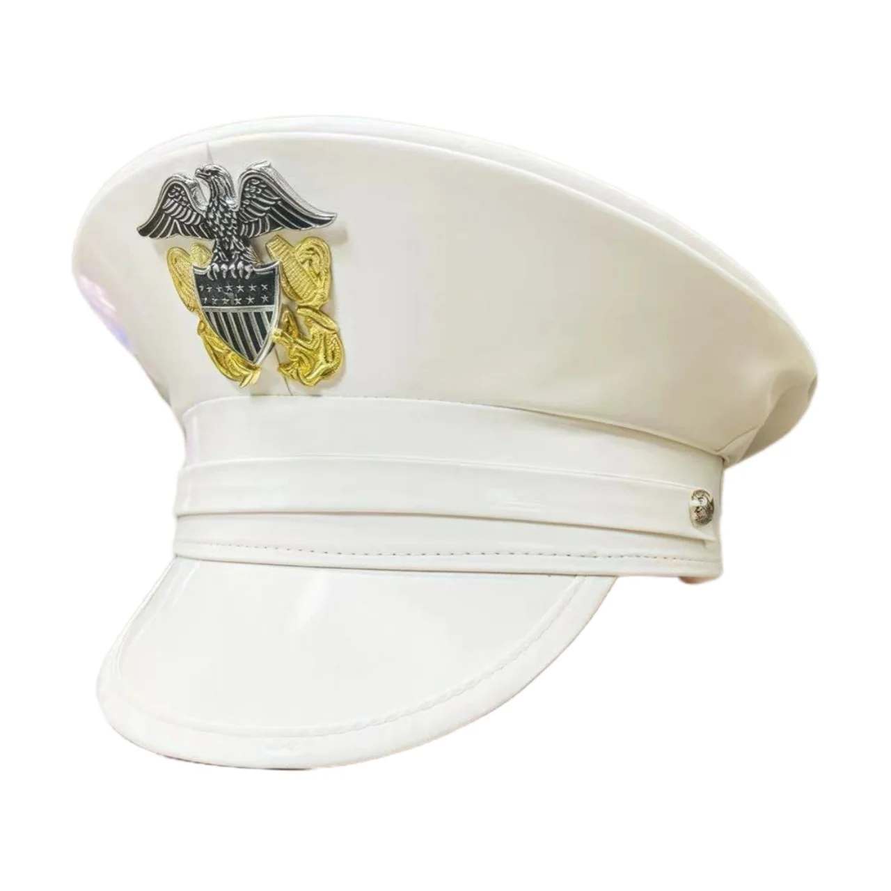 HongLuan レーザーレザーキャプテンハット ラインストーン＆ミリタリーキャップ 女性用、レイブフェスティバルアクセサリー＆パーティーキャップ 男性コスプレ用