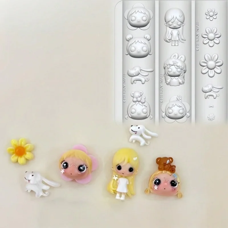 Artistic Cartoon Girl Frame Butterfly Knot Flower Nail Art DIY 3D Accessories Cute Wearable Nail Decorations Silicone Nail Mold