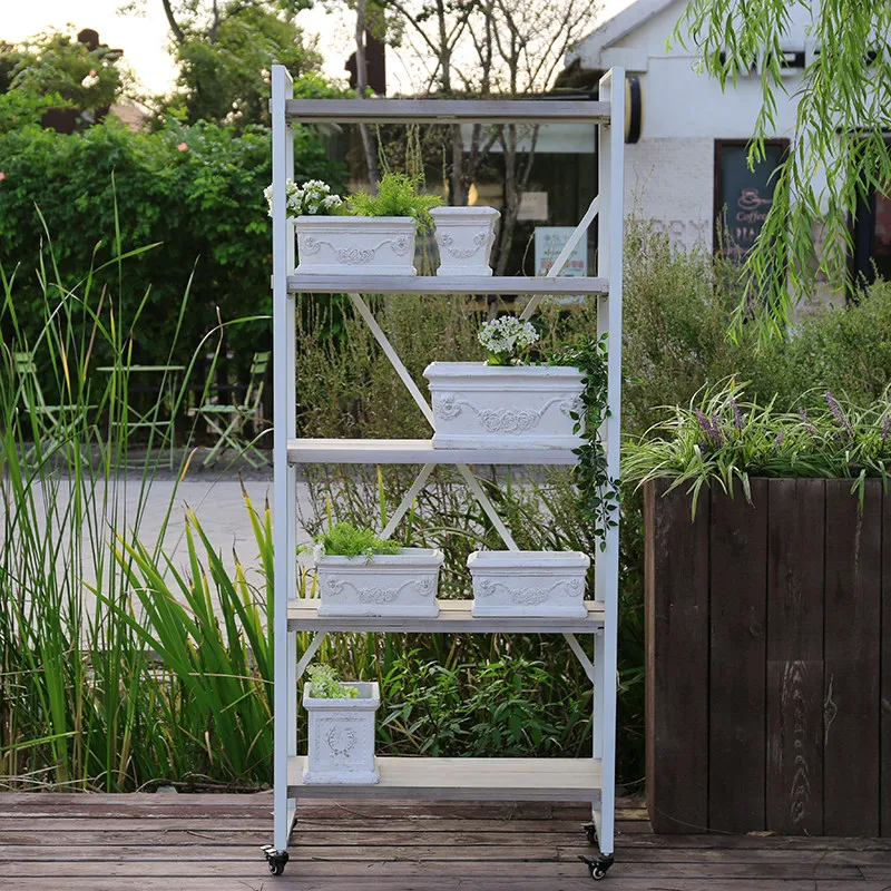 Anticorrosive wood flower stand, wrought iron flower pot stand, movable shelf, customizable outdoor garden balcony decoration ra