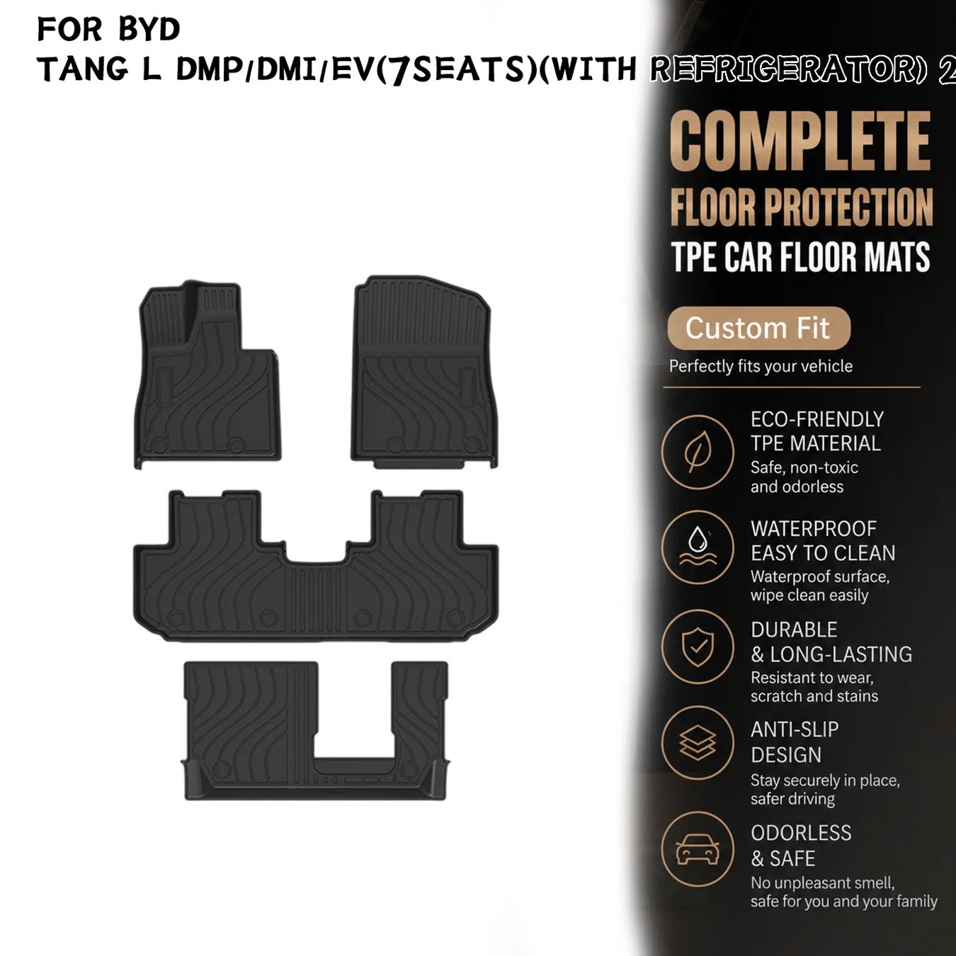 [LHD]BYD TANG L DMP/DMi/EV（7seats）（With Refrigerator) 2025 Four Seasons Waterproof and Anti-Slip TPE Floor Mat for Cars.