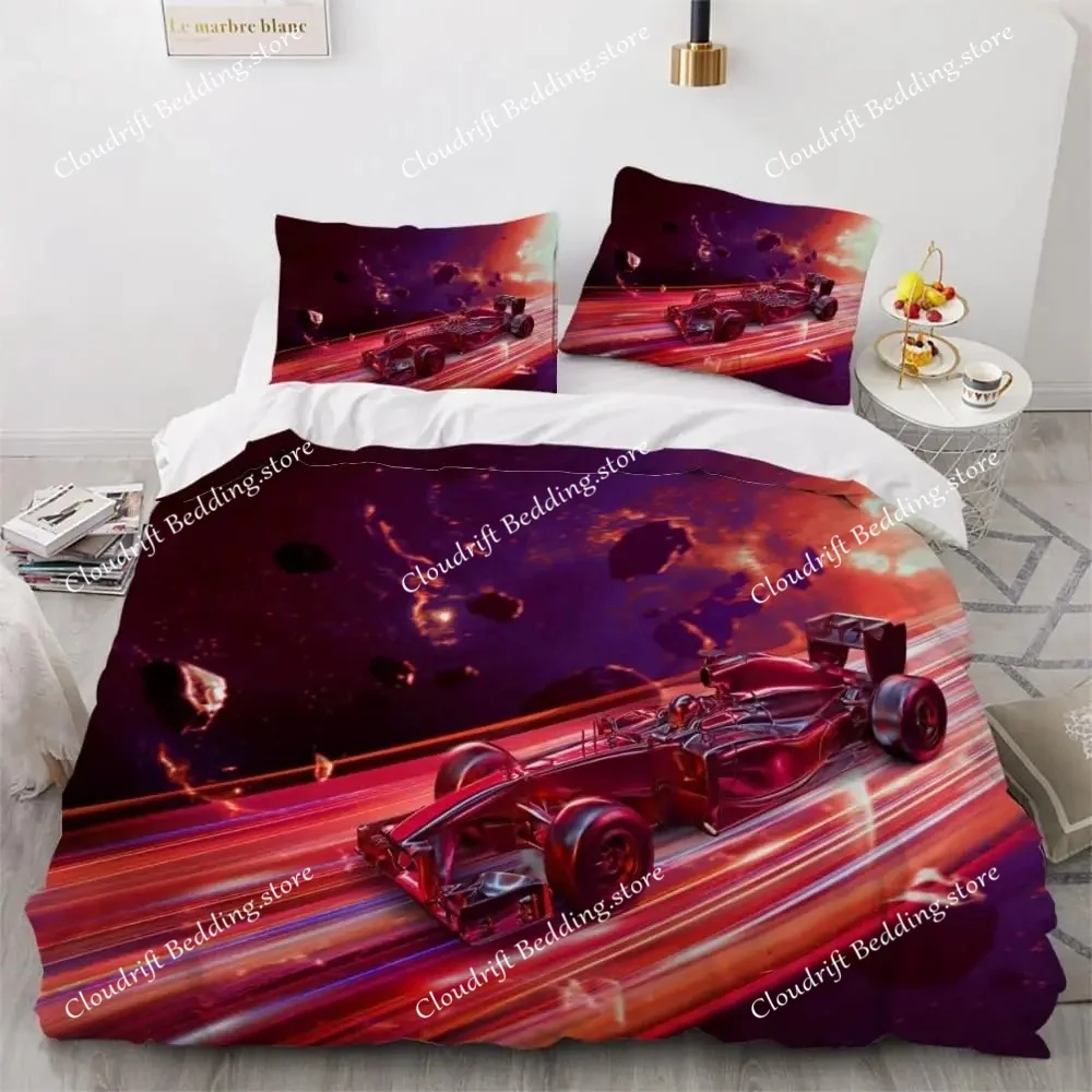 

Sports Car Bedding Set,Race car 3D Printing Soft Microfiber Duvet Cover with Zipper and Pillow Covers for Adults Children