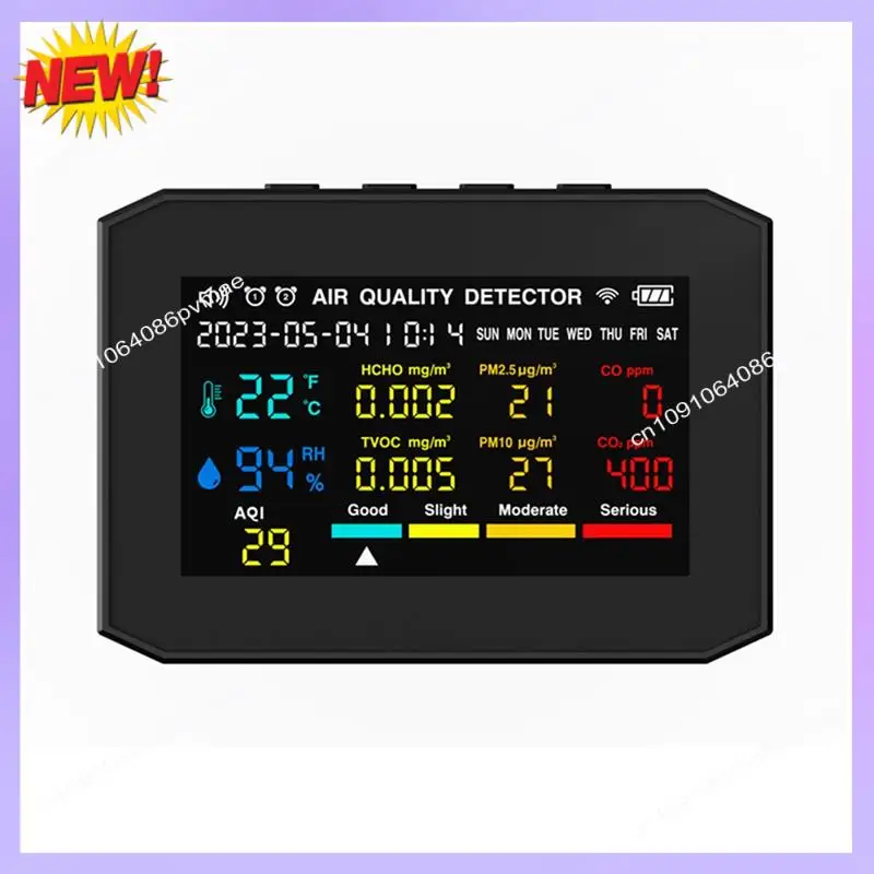 Monitor de calidad del aire T24C para interiores, con visualización de fecha y hora y despertador, monitor de CO2 negro