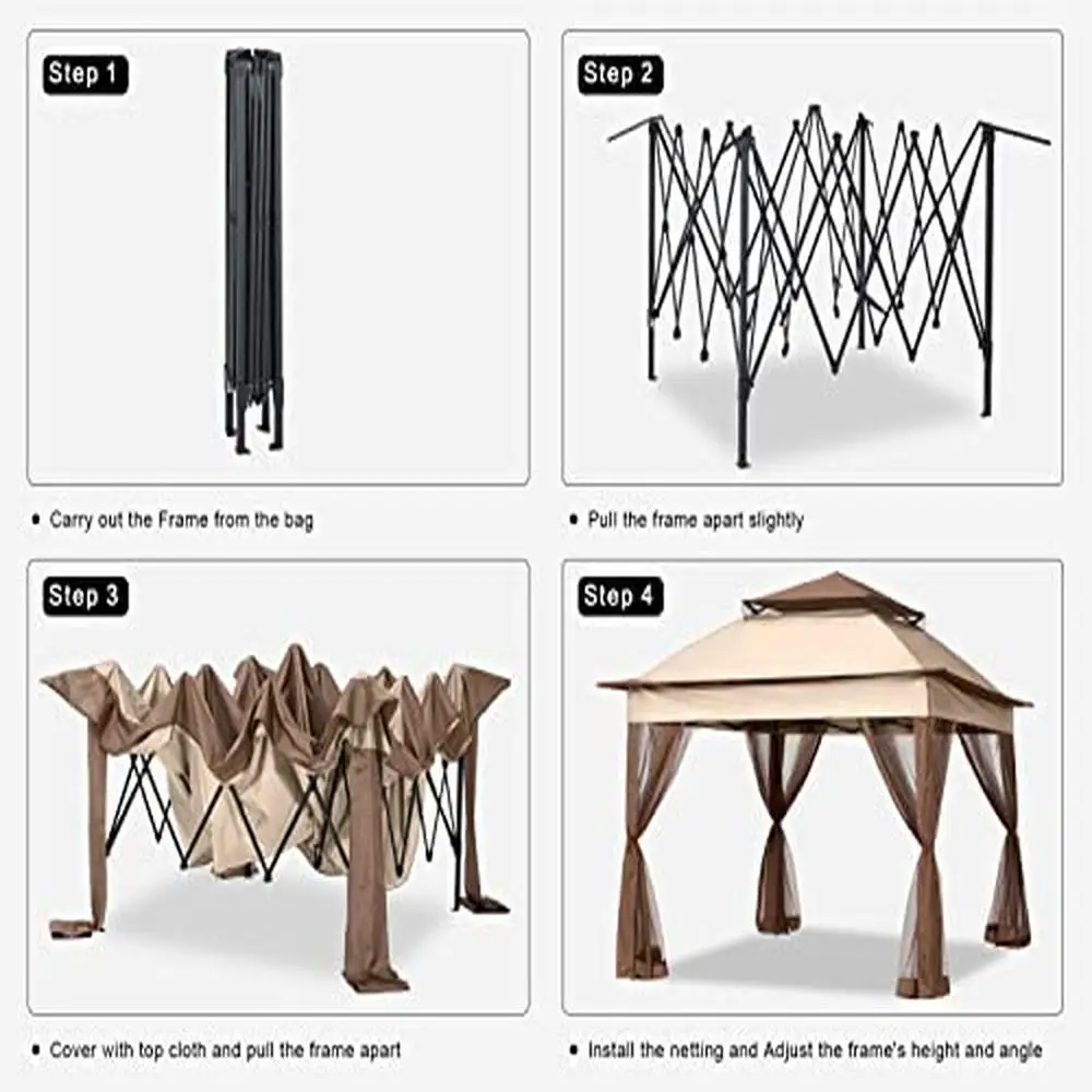 Gazebo de Patio emergente al aire libre, paredes de malla champán 11x11, sombra impermeable resistente a los rayos UV, cubierta de 121sq ft, fiesta de boda, barbacoa, cumpleaños