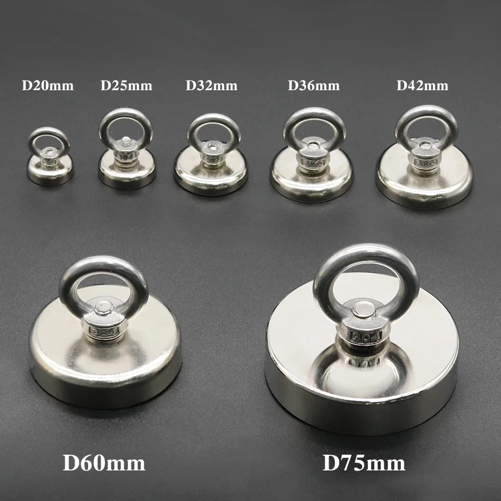 D20/25/32/36/42/60 Strong Neodymium Magnet Salvage Magnet Deep Sea Fishing Magnets Holder Pulling Mounting Pot with Ring Eyebolt