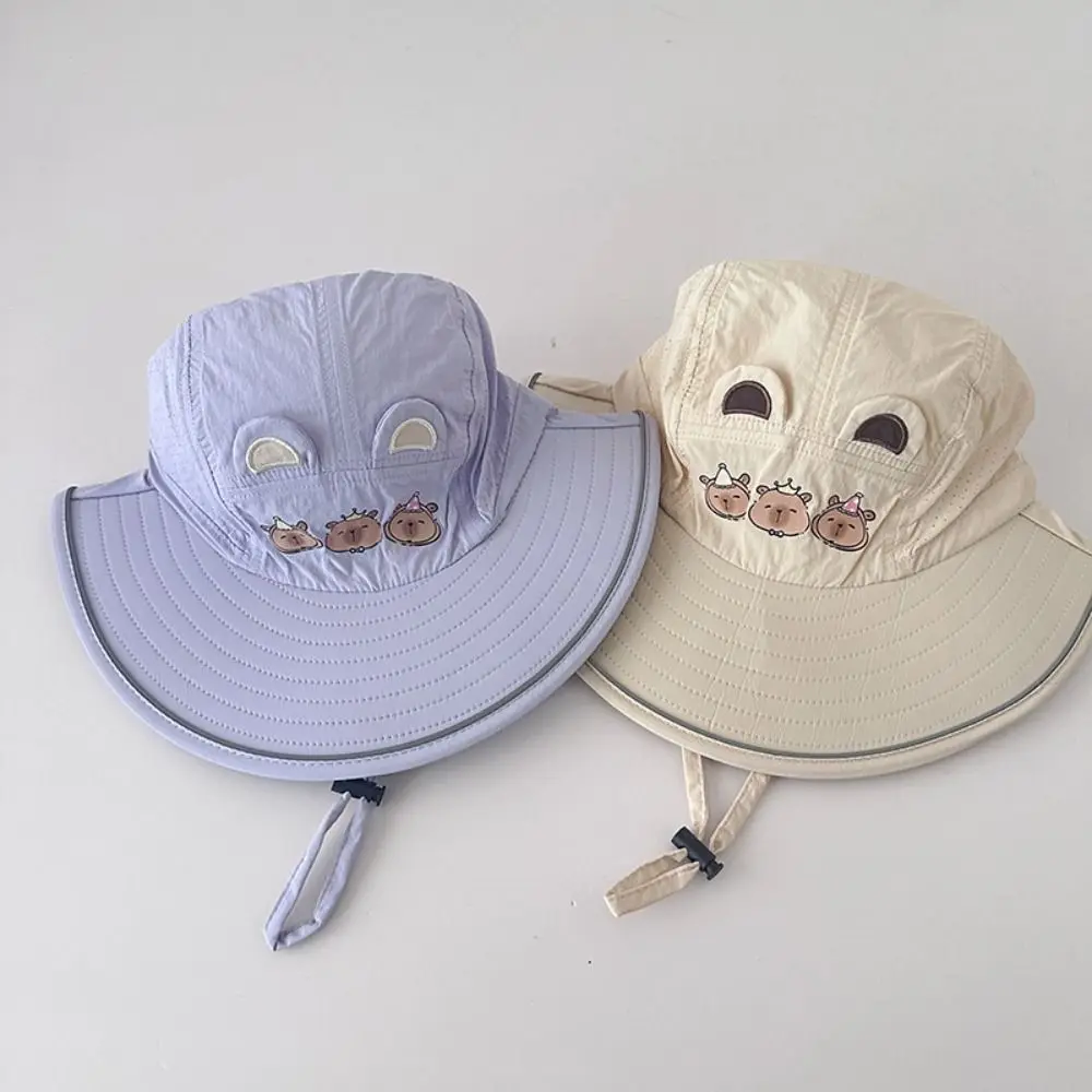 

Breathable Capybara Fisherman Hat Quick Dry Cotton Shawl Sun Hat Windproof Rope Wide Brim Baby Sun Protection Hat Summer
