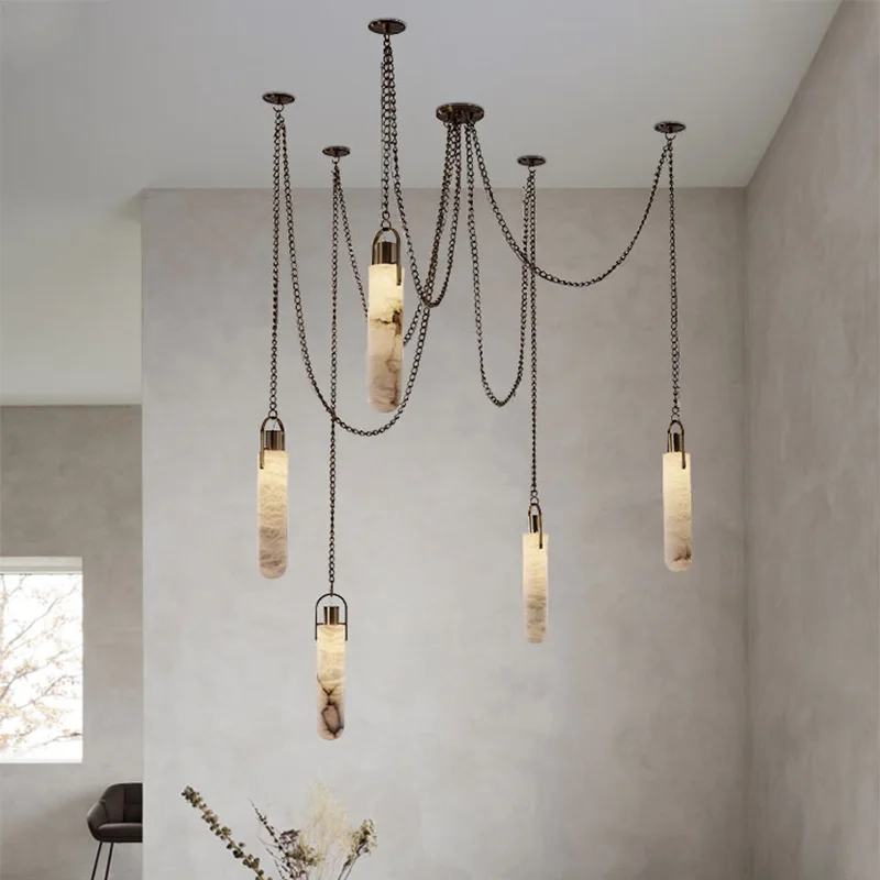 مصباح معلق من الرخام لسقف غرفة الطعام الاسكندنافية للبار، تعليق الثريا، قابل للتعتيم، بريق من الفولاذ المقاوم للصدأ باللون الأسود