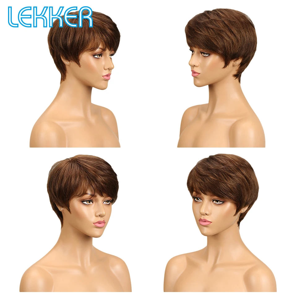 Lekker Gekleurde Korte Pixie Cut Rechte Bob 100% Menselijk Haar Pruiken Met Pony Voor Vrouwen Braziliaanse Remy Haar Bordeaux Rood Opruiming