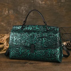Johnature 2026 New Retro Women's Bag Genuine Leather Embossed Versatile Large Capacity Shoulder Crossbody Bags