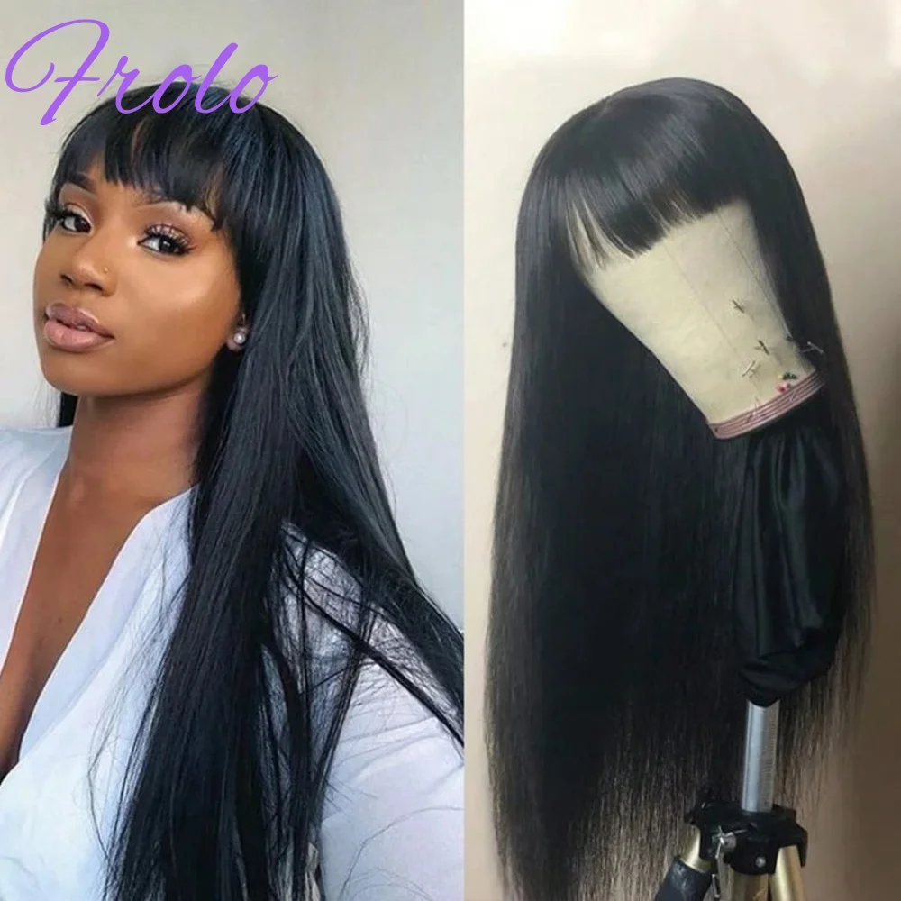 

Прямой парик из 100% человеческих волос с челкой 3x1 Шелковистый парик из натуральных волос на шнуровке Полный машинный парик для женщин Бразильский парик из человеческих волос