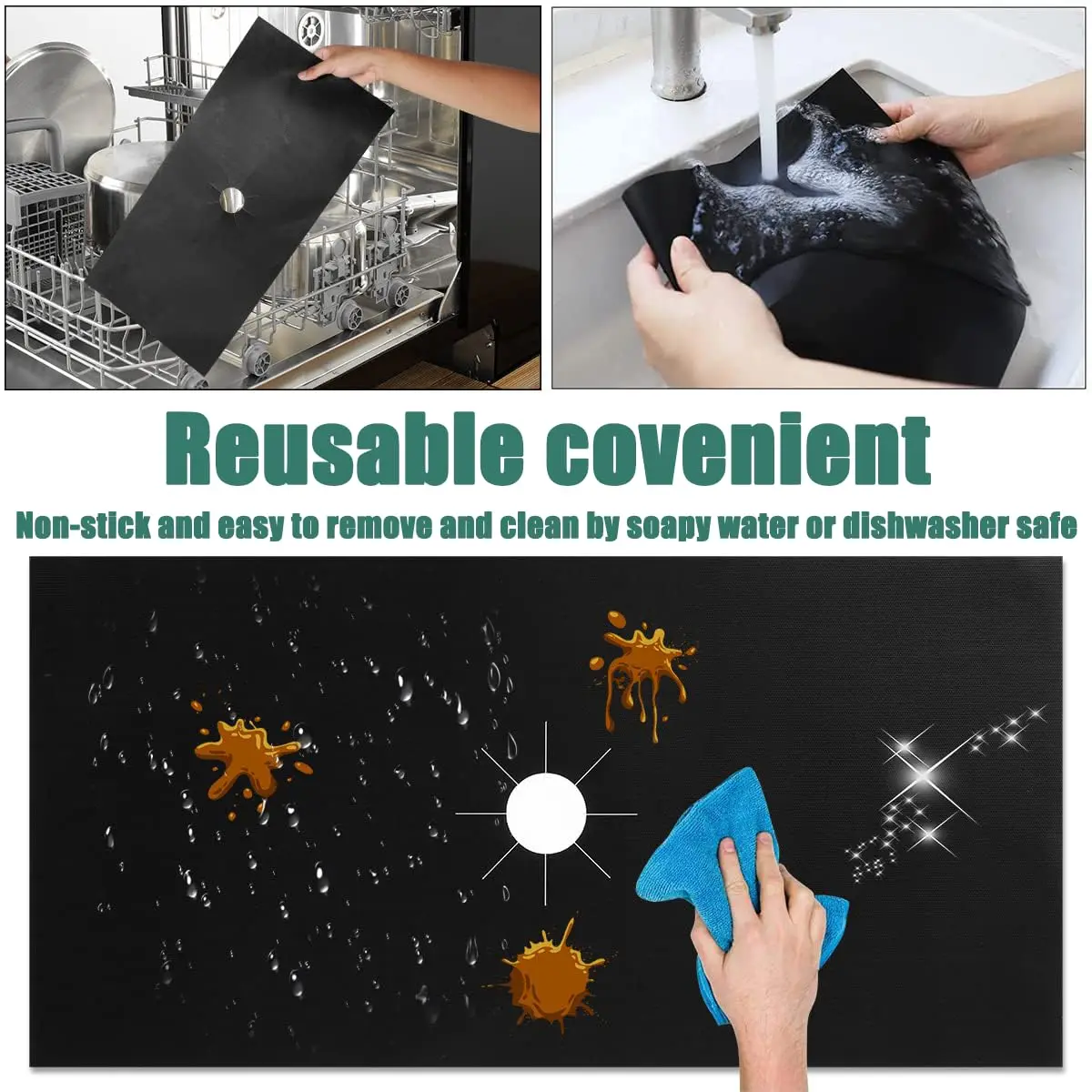 Gas Stove Guards Easy-Clean Reusable Stove Surface Shields Heat-Resistant Liners Gas Range Protective Burner Covers for Stovetop