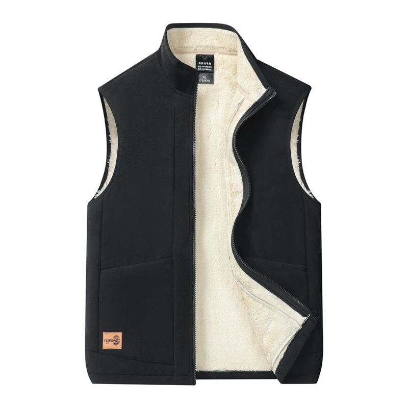 Men's Lamb Fur Vest Thickened Fleece Lined Warm Heated Inner Core Large Size Outerwear Jacket for Autumn Winter