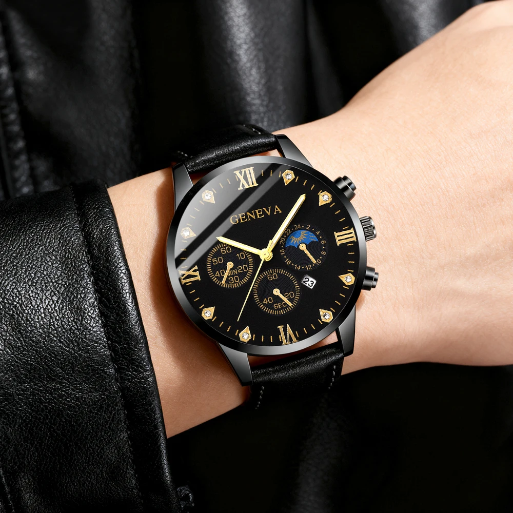 Fashionable new men's quartz watch PU leather watch, suitable for daily wear and holiday gifts