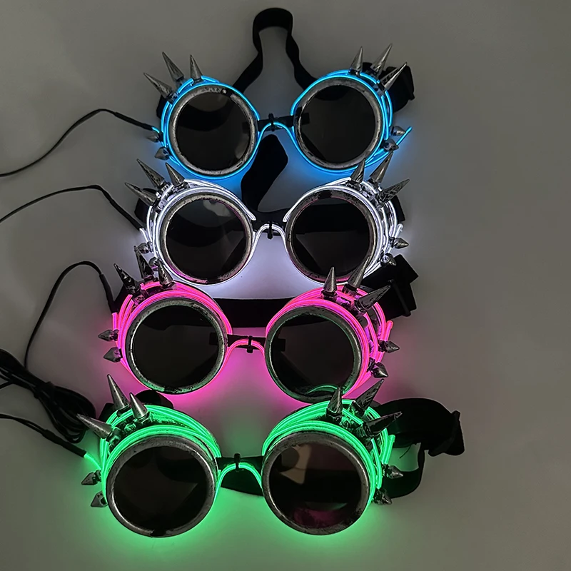 Glowing Neon Gothic Glasses For Halloween LED Light Up Steampunk Glasses Men Women Party Supplies Neon Glasses With Nail Props