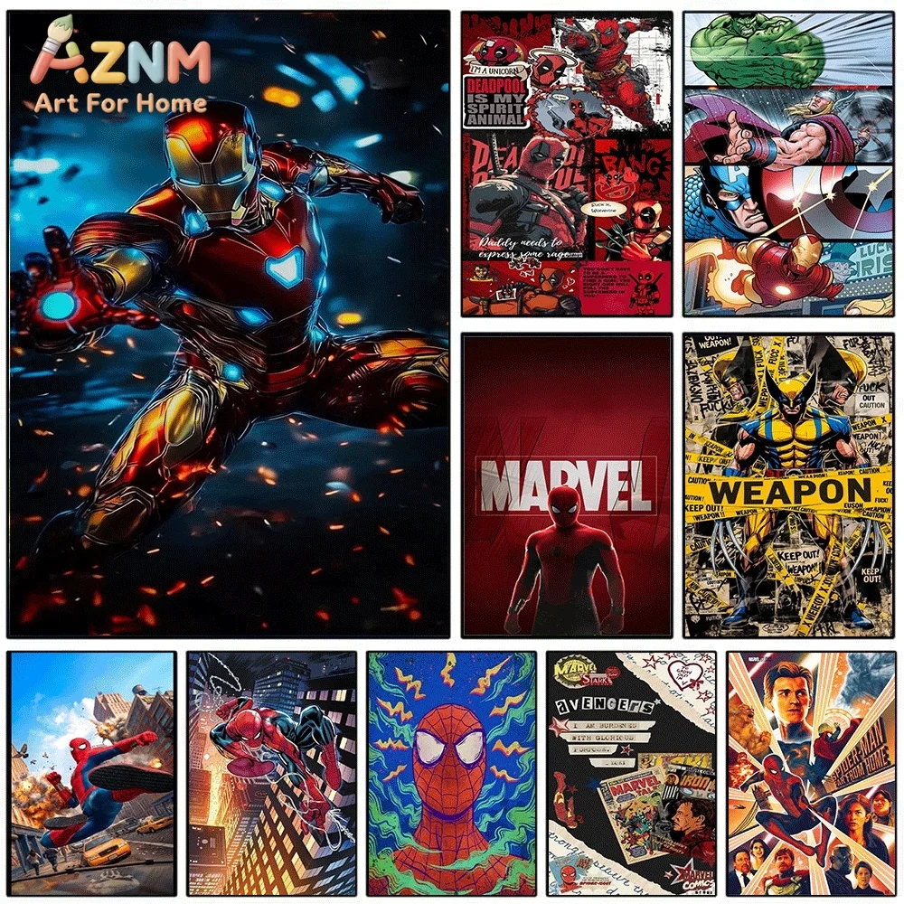 AZNM Iron Man Dynamic Fighting Pose Dark Burst Effect Canvas Wall Print, Superhero Red‑Gold Armor Action Comic Style Graphic A
