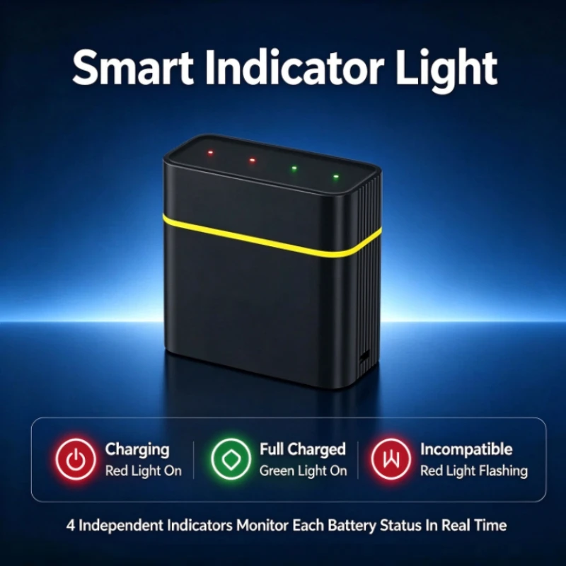 for 1.5V Lithium Battery Charging Compartment No. 5 AA Battery Charger 4 Slots Flip Charger Type-C Port Intelligent Charging