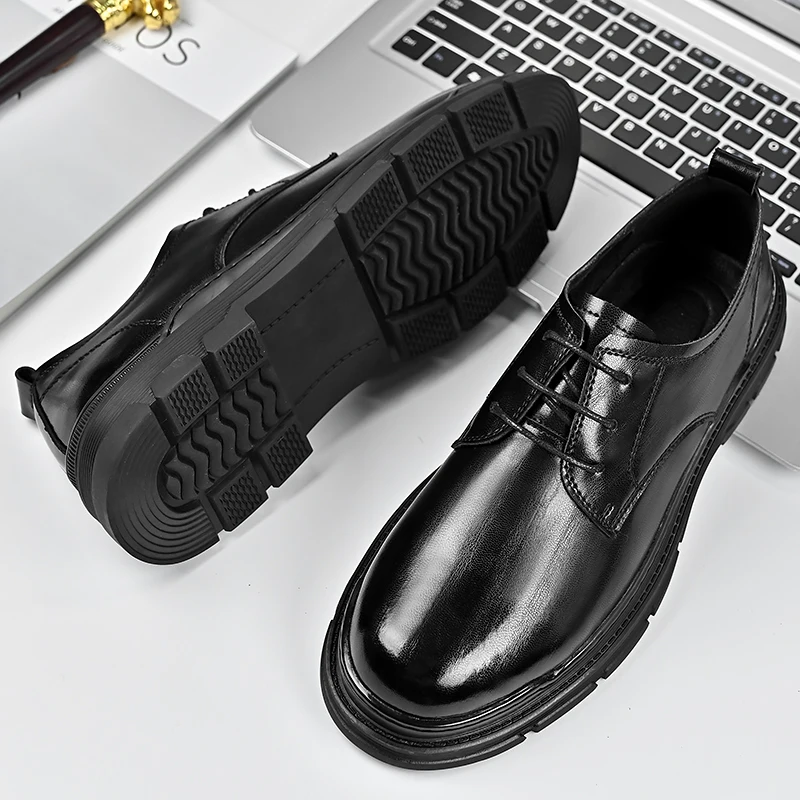 WAERTA-Classic Italy Round Toe Leather Shoes, Oxfords de luxo masculino, Sapatos de vestido formal de escritório, Sapatos De Casamento Preto