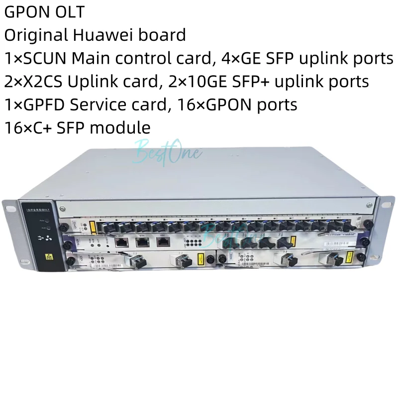 Mini GPON OLT 1*SCUN 2*X2CS 4*10G Uplink 1*GPFD with 16 C+ module AC/DC power