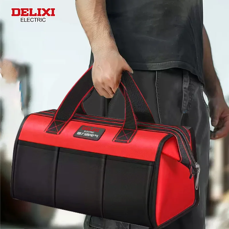 DELIXI ELECTRIC 13/14 Inch Multi-Function Tool Bag Wide-Mouth Handheld Tool Bag Multi-Pocket Tool Organizer Zipper Bag